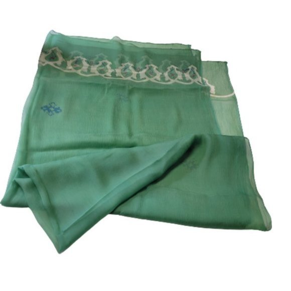 Green Silk Chiffon Handpainted Batik Crinkle Scarf - New - Picture 5 of 6